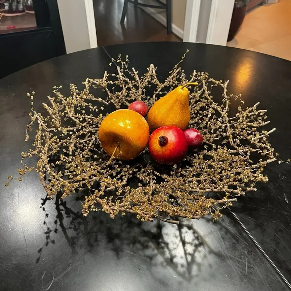 NEW Pottery Barn Amber Bead Wrapped Metal Branch Wreath Centerpiece Bowl 20” HTF